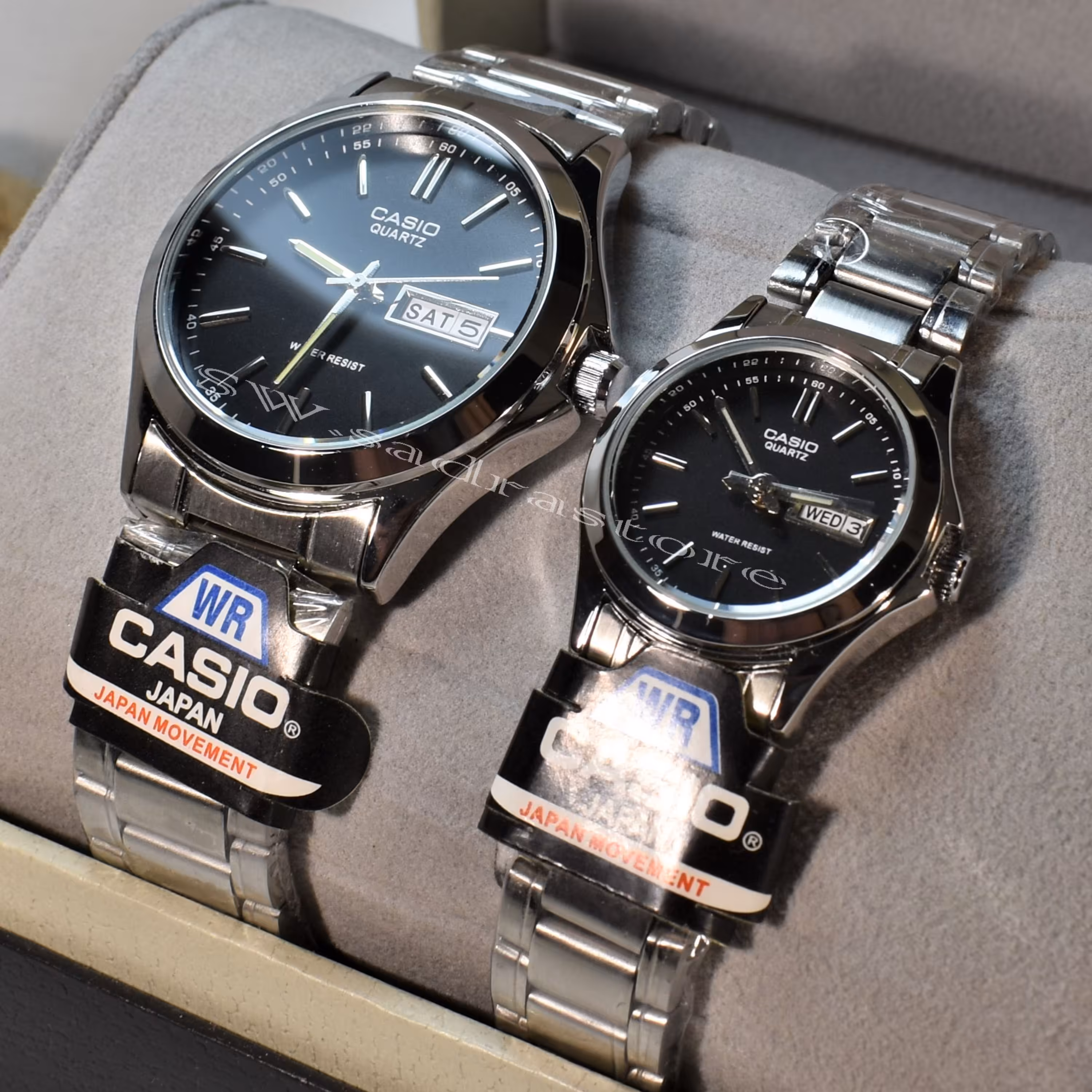 CASIO MTP1199 ست زنانه مردانه کاسیو موتور ساخت ژاپن دوتقویمه روزشمار و ایام هفته 