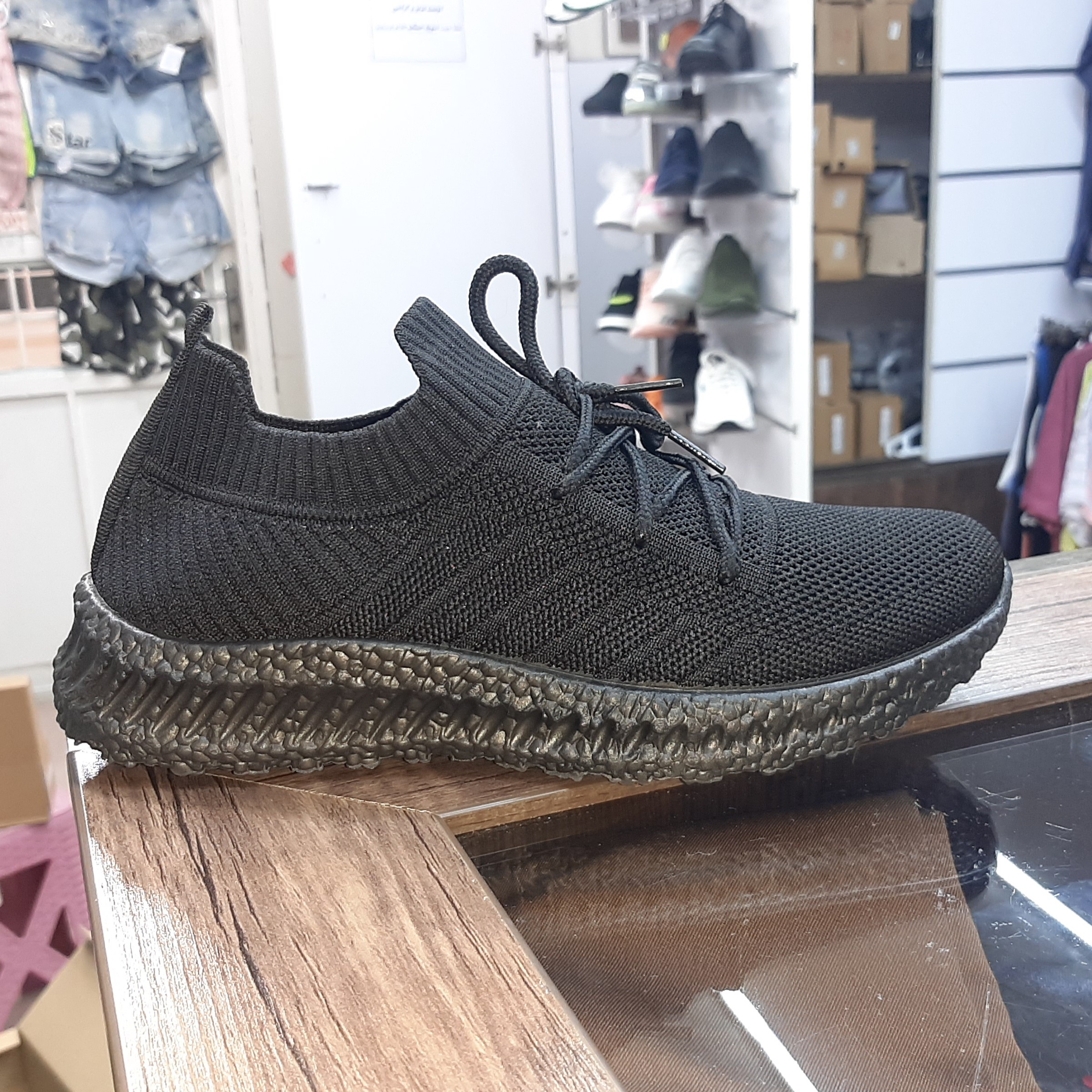 کفش جورابی راحتی کتانی بی بند خارجی وارداتی رنگ مشکی با رویه بافت