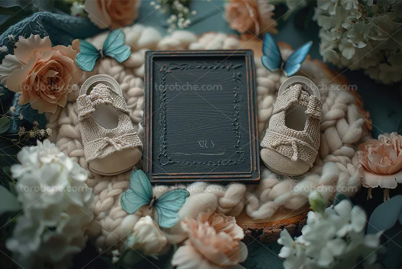 بک دراپ عکاسی نوزاد با پروانه | گرافیک با طعم تربچه