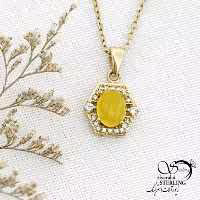 گردنبند شش ضلعی طلاروس سنگ عقیق زرد کد 14679