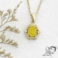 گردنبند شش ضلعی طلاروس سنگ عقیق زرد کد 14679