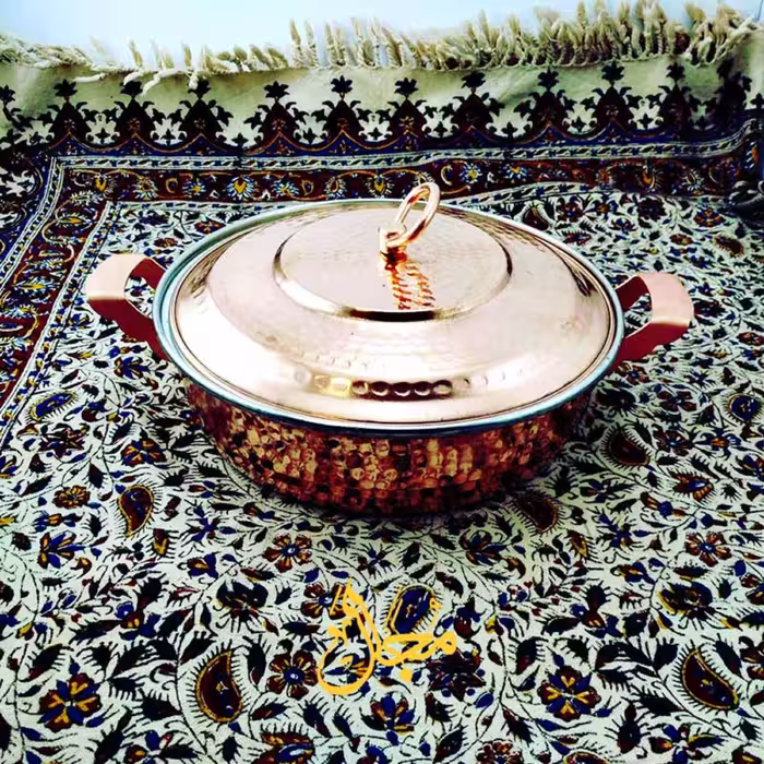ماهیتابه درب دار مسی زنجان طرح چکش- 4 نفره