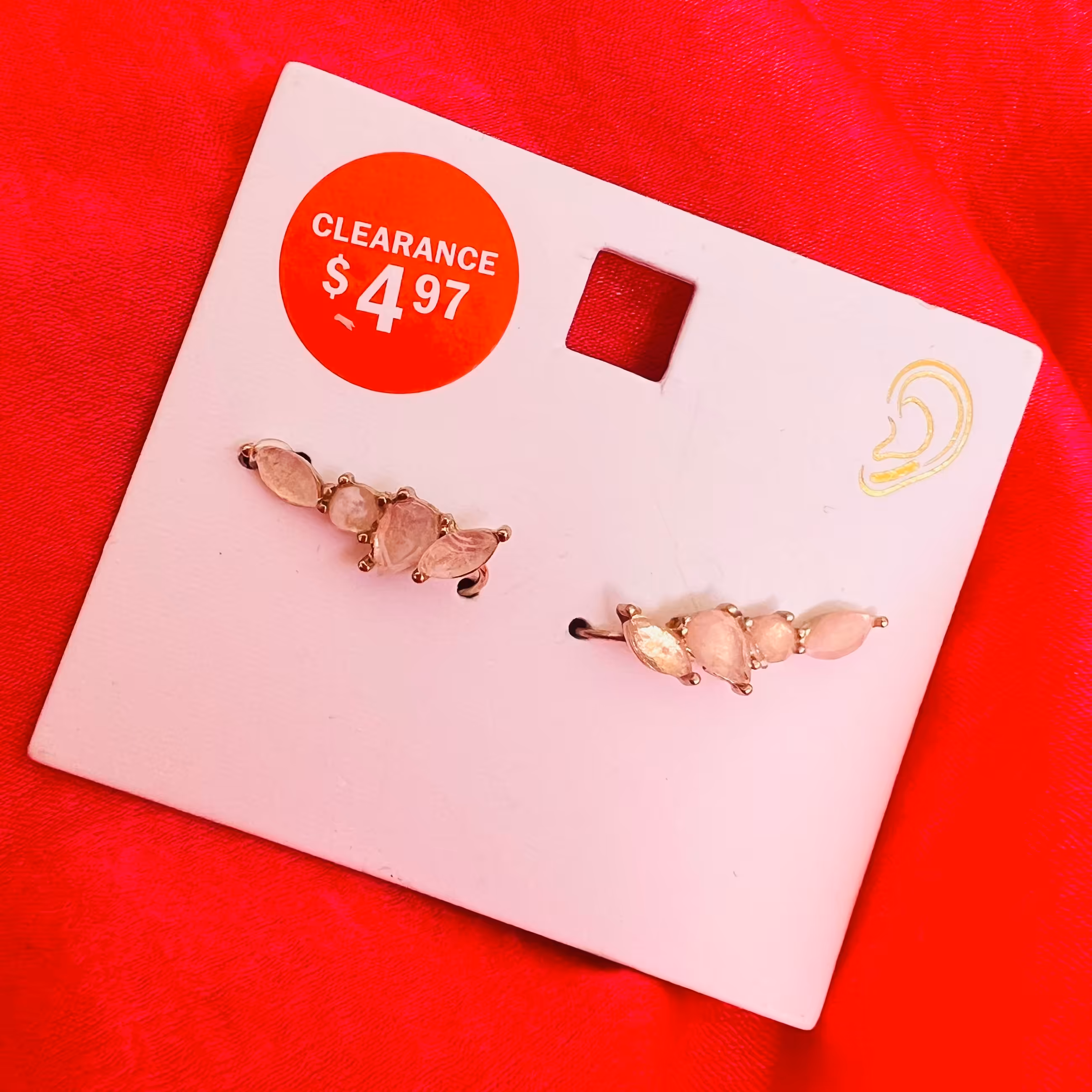 گوشواره ی عمودی سنگ صورتی زیبا