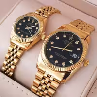 ست ساعت رولکس زنونه مردونه طلایی صفحه مشکی ارسال رایگان 