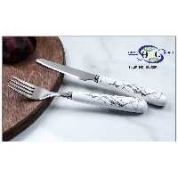 کارد و چنگال دسته چینی طرح  ماربل هوم لوکس با تیغه تیز و پولیش درجه یک