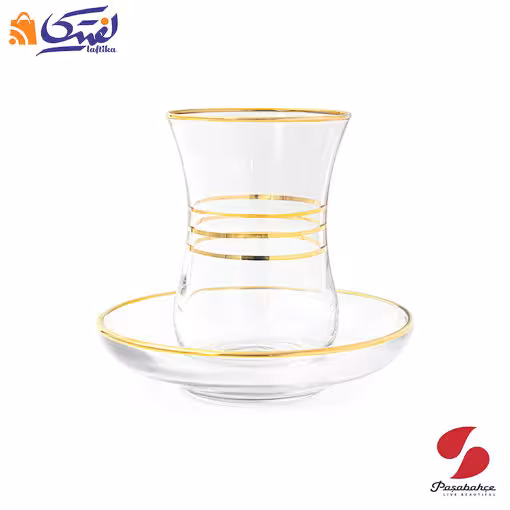 استکان نعلبکی کمر باریک طلایی پاشاباغچه ترک 12 پارچه کد 97177