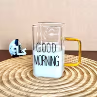 لیوان پیرکس دسته طلایی  GOOD MORNING