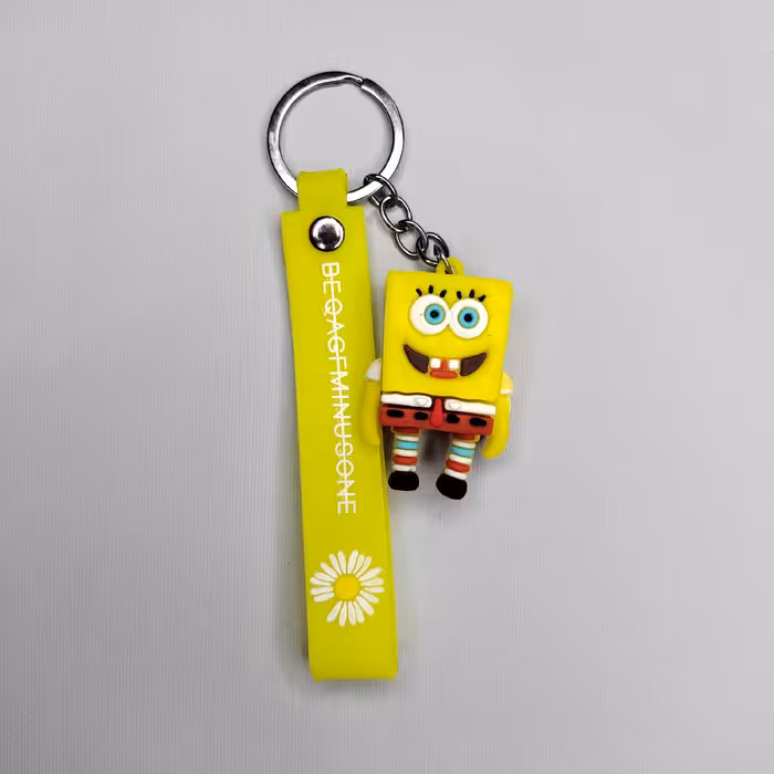 سر کلیدی جا سویچی عروسکی سیلیکونی طرح باب اسفنجی رنگ زرد همراه با بند