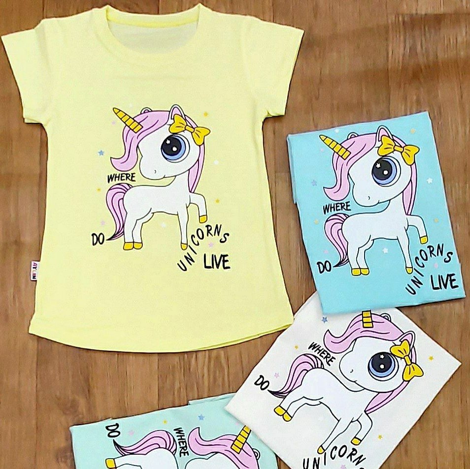 تیشرت تک دخترانه طرح unicorn سایز 35 تا 45 جنس پنبه سوپر تضمینی