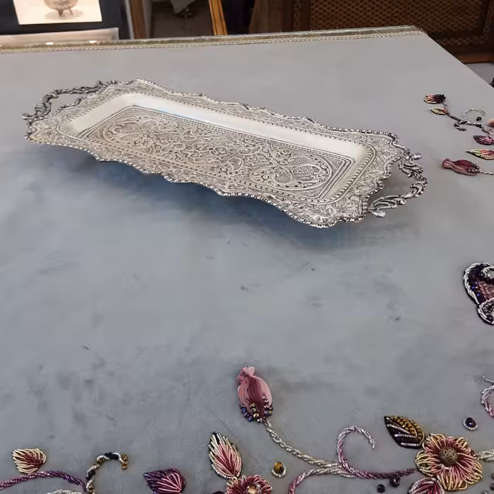 صنایع دستی- رولت 7وری قلمزنی پتینه لوتوس-نقره فام