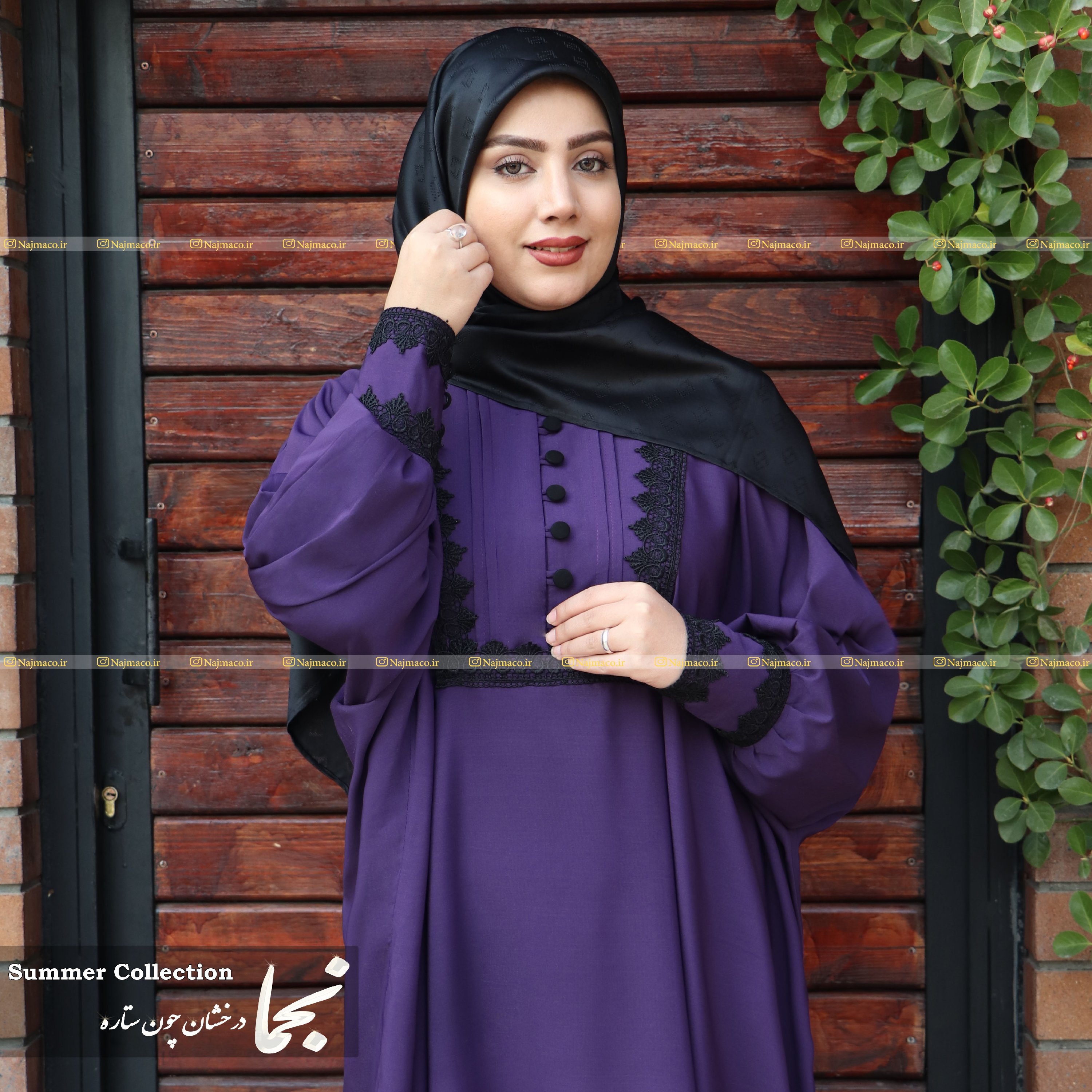 مانتو عبایی فری سایز مناسب شیردهی جنس کرپ عبایی بنفش(طرح روشنا)
