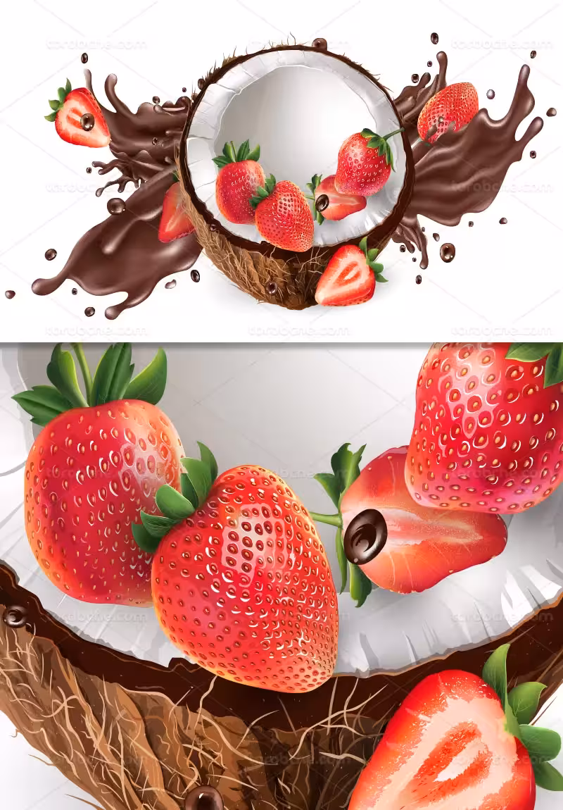وکتور اسپلش شکلات با میوه | گرافیک با طعم تربچه