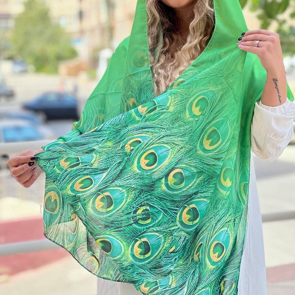 شال سبز طرح طاووس چهار فصل ارسال رایگان 