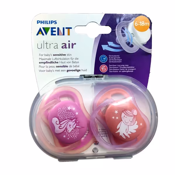 پستانک اونت فیلیپس اصل انگلستان مدل الترا ایر سایز 18 تا 36 ماه بسته دو عددی  AVENT  ULTRA AIR  18
