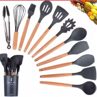 سرویس کفگیر و ملاقه 12 عددی  اصلی سیلیکونی برند معروف و اصلی، ابزار آشپزخانه در رنگهای مختلف 