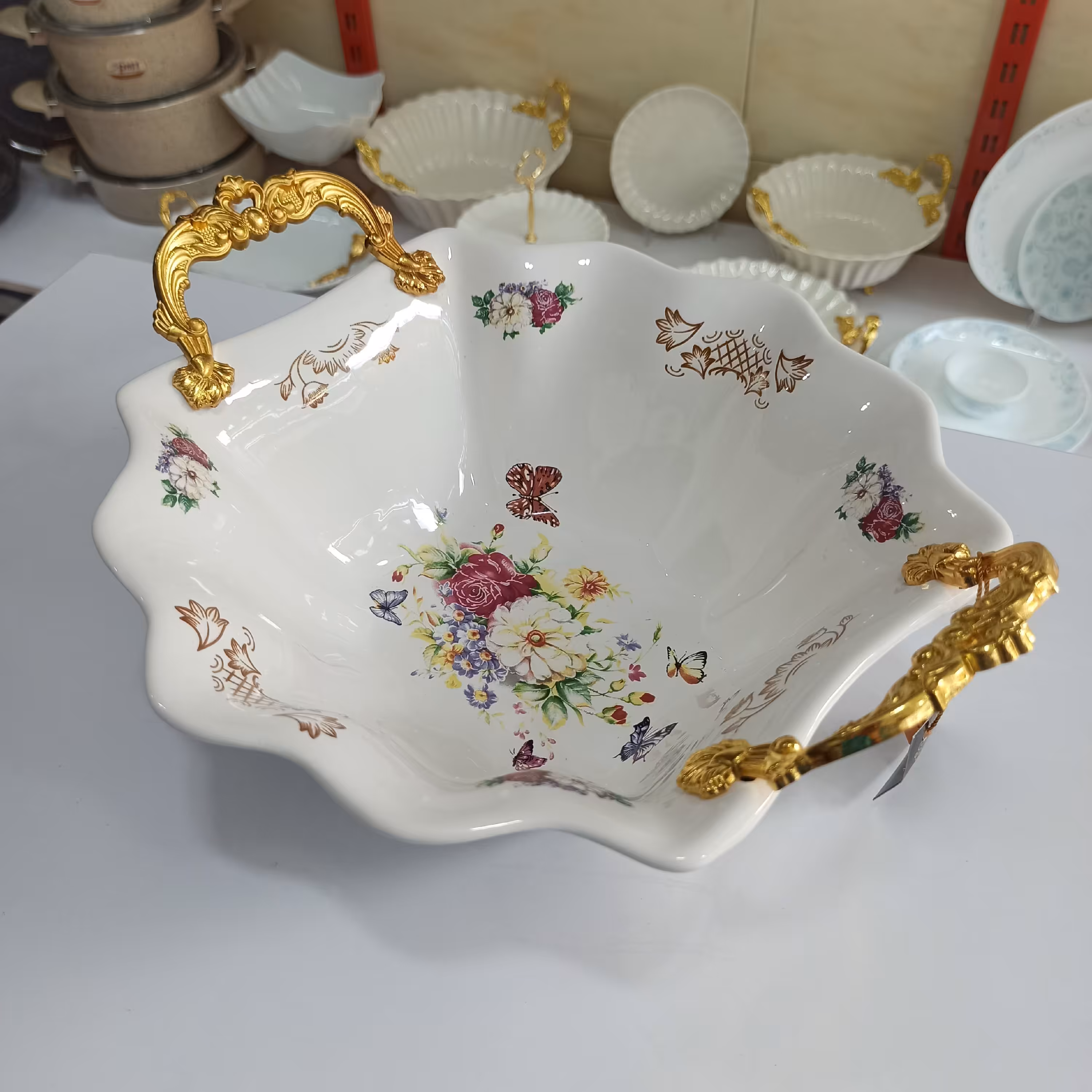 قاب آجیل خوری طرح گل و پروانه سرامیکی کیفیت عالی رنگ ثابت