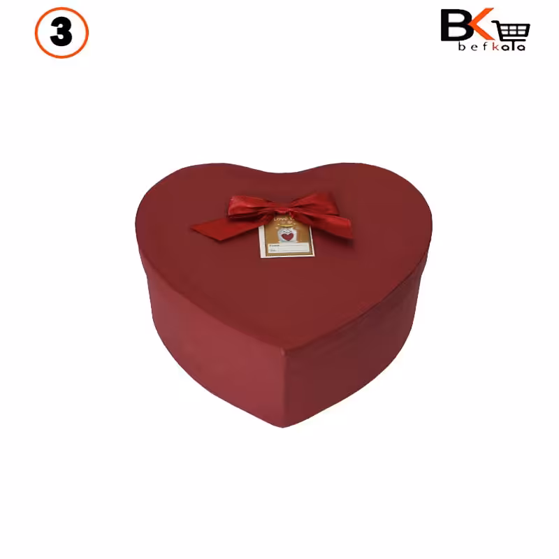 باکس کادویی قلبی پاپیون دار سایز کوچک زرشکی کد 14 سایز سه