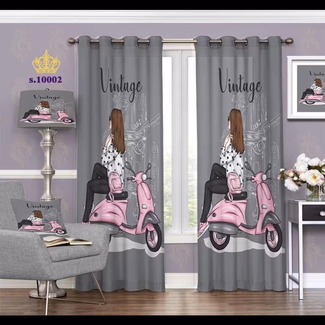 پرده اتاق خواب دخترانه دو قواره طرح کارتونی کد S10002