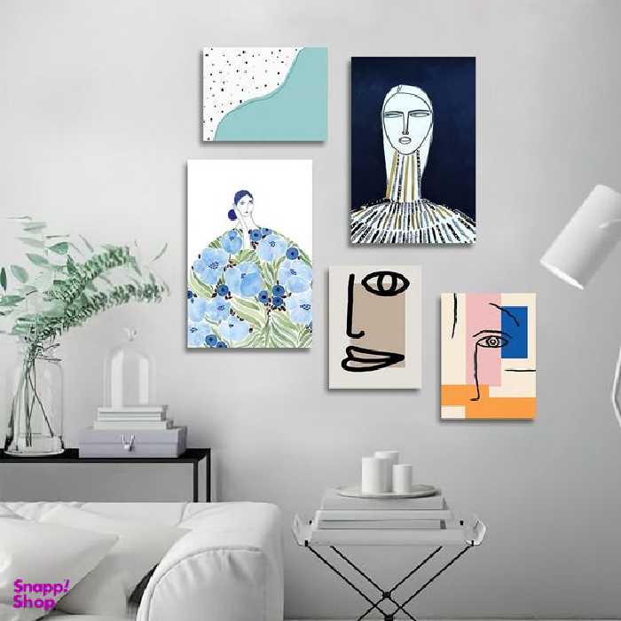 تابلو شاسی بکلیت طرح نقاشی دکوراتیو مدرن سبک کوبیسم مدل SH-1422 مجموعه 5 عددی