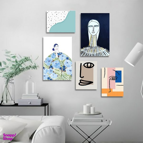 تابلو شاسی بکلیت طرح نقاشی دکوراتیو مدرن سبک کوبیسم مدل SH-1422 مجموعه 5 عددی
