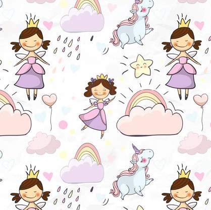 چرم مصنوعی طرح دختر و یونیکورن و رنگین کمان سایز 50 در 70 سانتیمتر