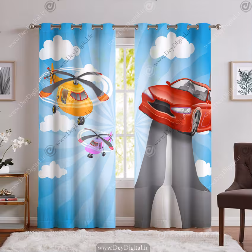 پرده اتاق کودک پسرانه طرح ماشین PK-6305