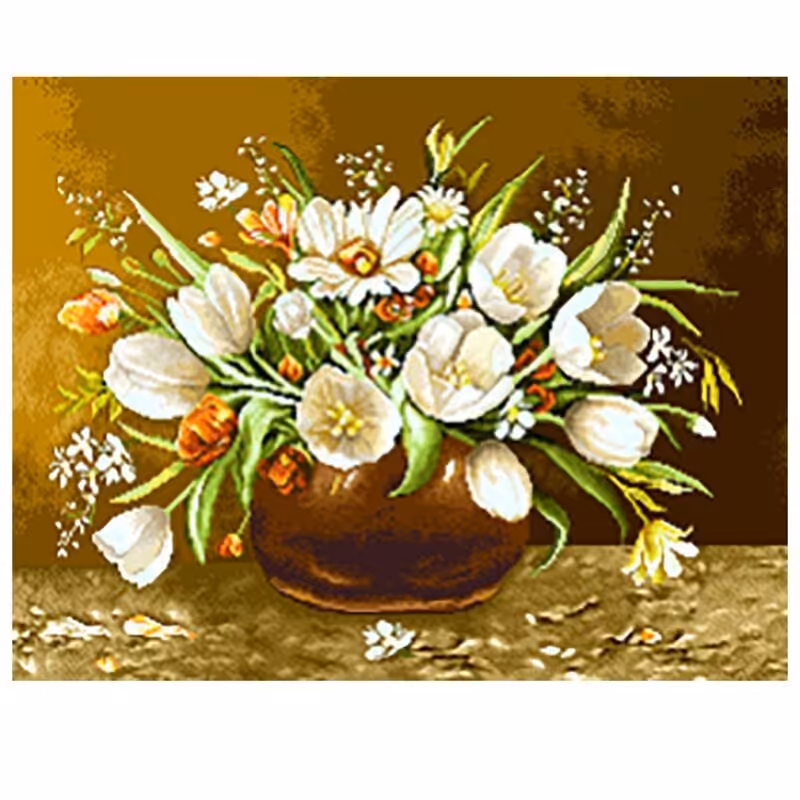 کد 25031 - نخ و نقشه کامپیوتری تابلو فرش عرشیان طرح گل و سبد گل