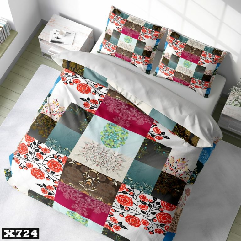 سرویس روتختی یک نفره سه بعدی میکروتترون طرح چهار خانه طرح دار مناسب بزرگسال برای تخت 90