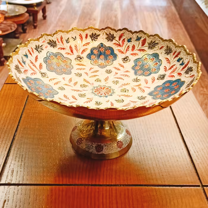 ظرف برنجی سه کاربرده میناکاری شده کار دست میوه خوری یا شیرینی خوری یا آجیل خوری برنجی میناکاری کارهندوستان قابل شست و شو