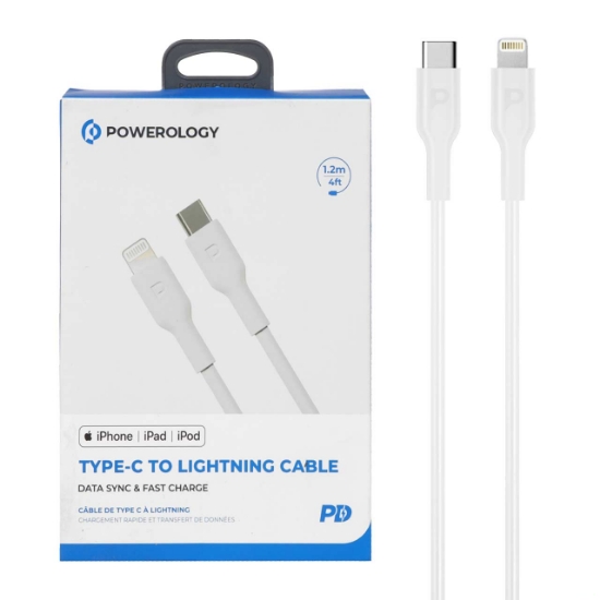 کابل تبدیل USB-C به لایتنینگ فست شارژ پاورولوژی مدل PWCTL1M طول 1.2 متر