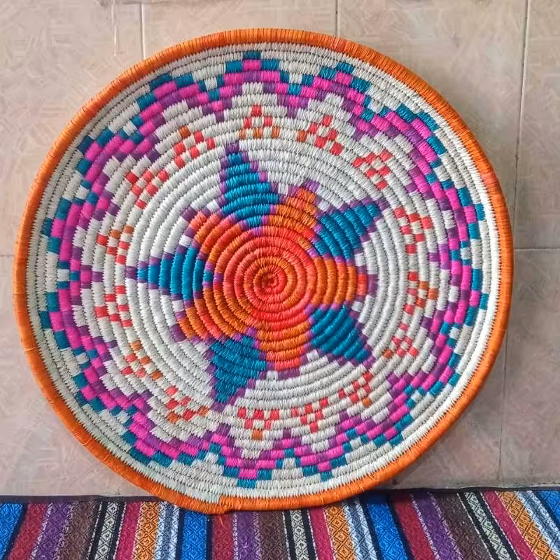 سینی حصیری رنگی طرحدارپرنقش 50 سانتی