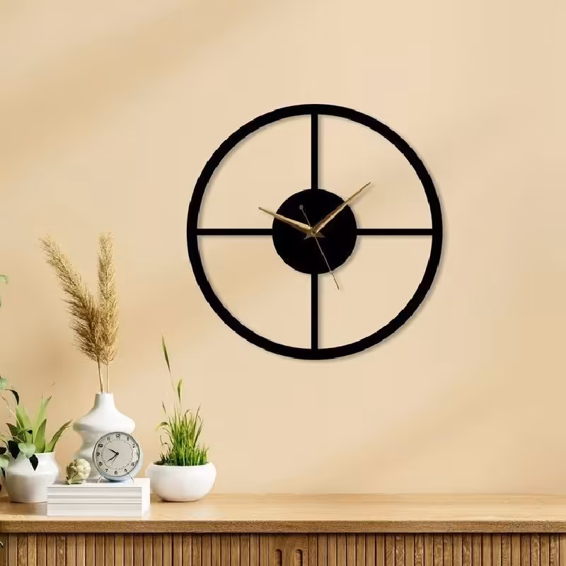 ساعت دیواری قطر 50  مشکی مات ضخامت 6 میل طرح دایره ای