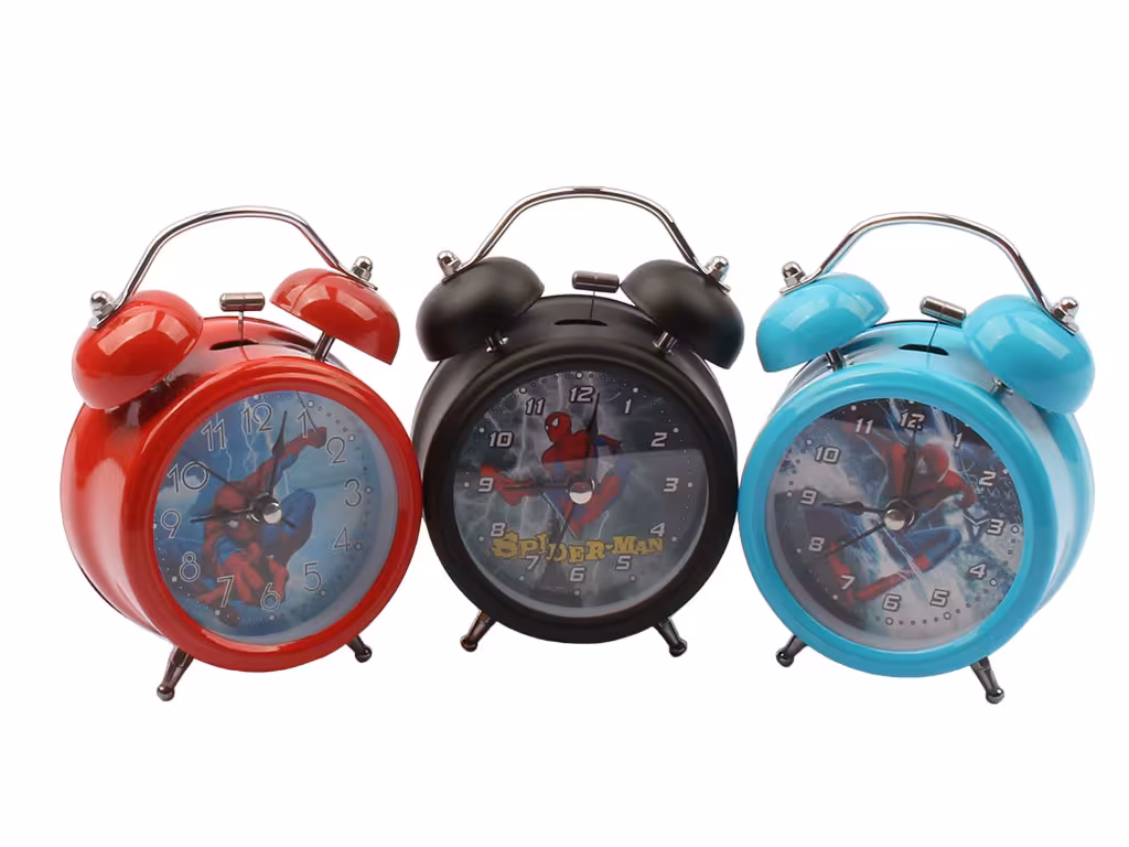 ساعت پایه دار رومیزی و شماته ای چراغ دار پسرانه طرح مرد عنکبوتی