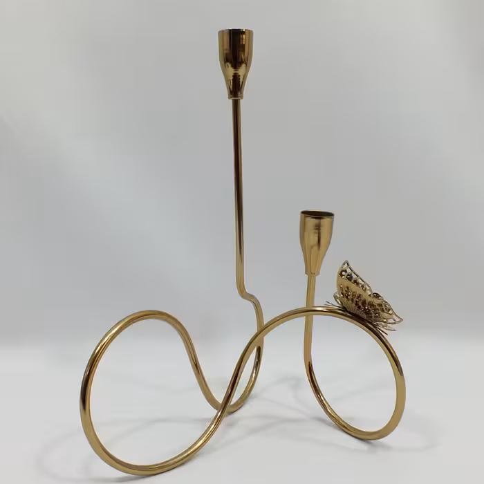 شمعدان و جا شمعی پیچی پروانه دار طلایی - جاشمعی - شمع دان