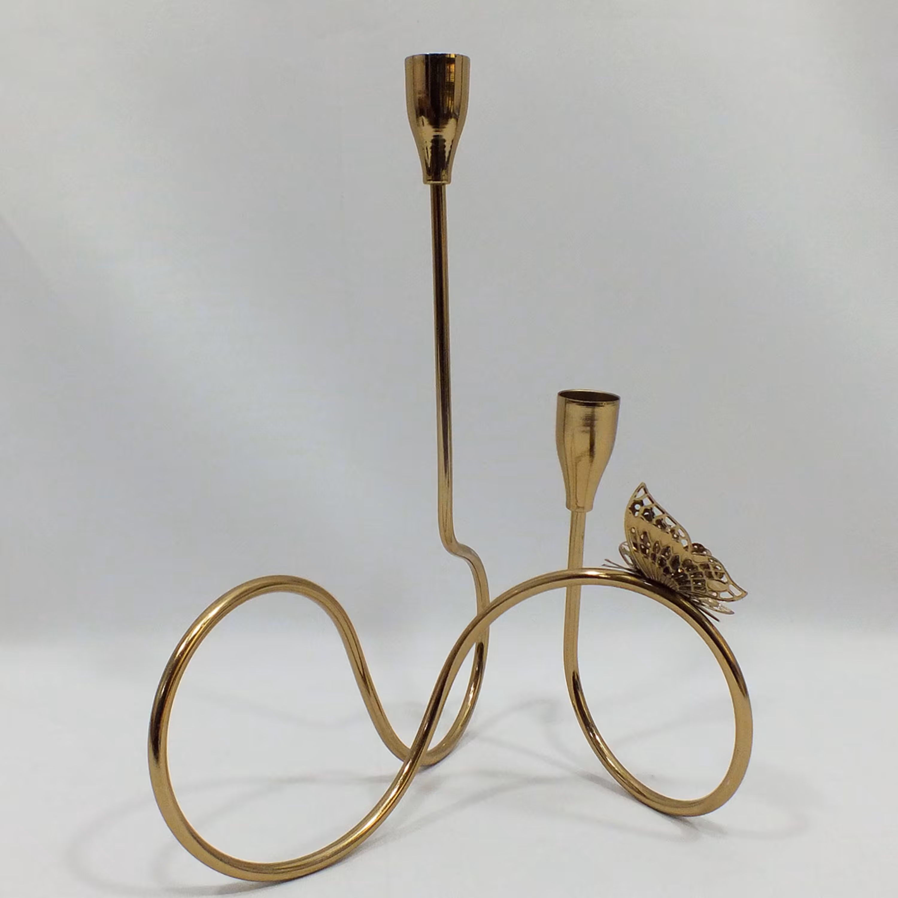 شمعدان و جا شمعی پیچی پروانه دار طلایی - جاشمعی - شمع دان