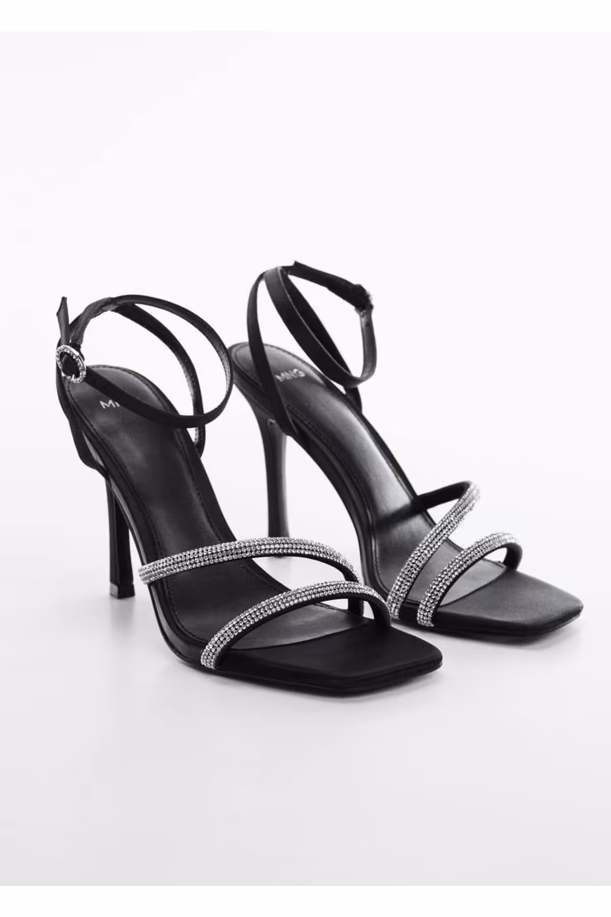 صندل مشکی زنانه سیاه کفش پاشنه باند استراس MANGO