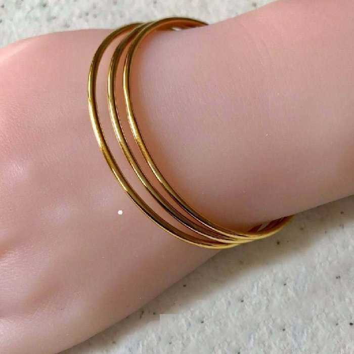 دستبند استیل سه ردیفه النگویی طلایی