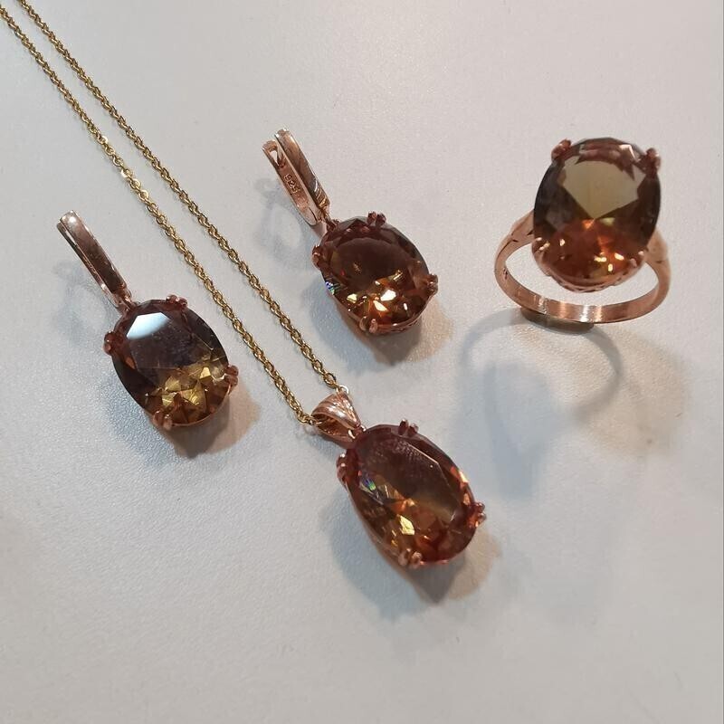 6-نیم ست نقره با سنگ الکساندریت (روکش اب طلا رزگلد )