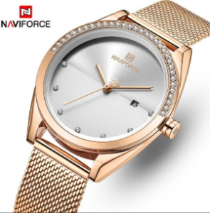 ساعت زنانه ناویفورس اورجینال بند حصیری رزگلد Naviforce