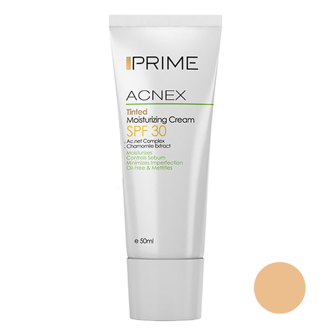 کرم ضدآفتاب مرطوب کننده رنگی پریم مدل Acnex با SPF30 حجم 50 میل