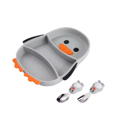 ست ظرف غذا و قاشق و چنگال پنگوئن سیلیکونی | سیسکالا