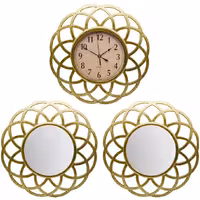 ساعت دیواری و 2 قاب آینه وارداتی رنگ طلایی 
