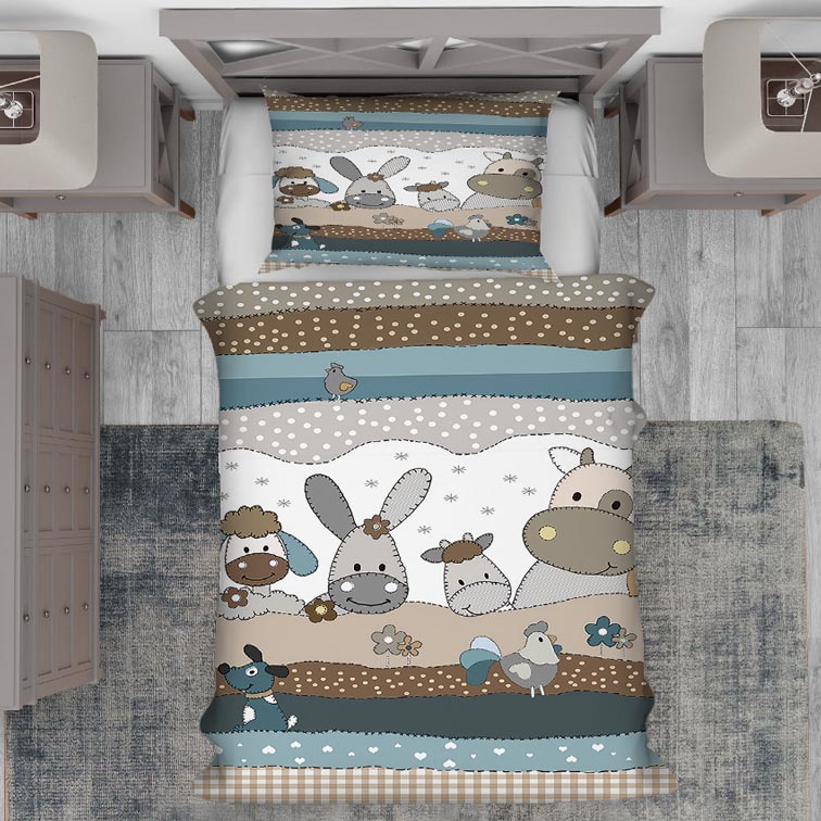 روتختی عروسکی کودکانه طرح حیوانات اهلی به رنگ طوسی pk-2709a