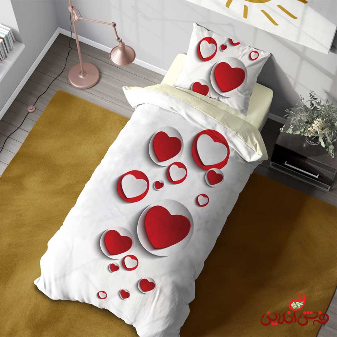 روتختی سه بعدی طرح قلب قرمز سفید  کد 3116