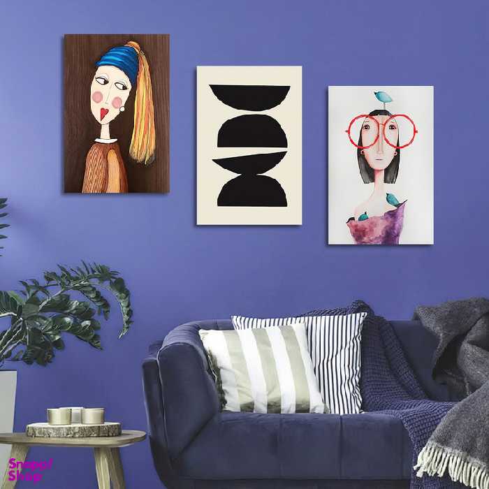 تابلو شاسی بکلیت طرح نقاشی دکوراتیو مدرن سبک کوبیسم مدل SH-1416 مجموعه 3 عددی