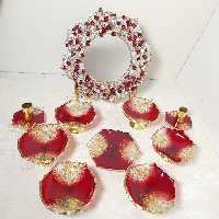 هفت سین قرمز یاقوتی و ورق طلا رزینی با آینه و شمعدان 9 تکه