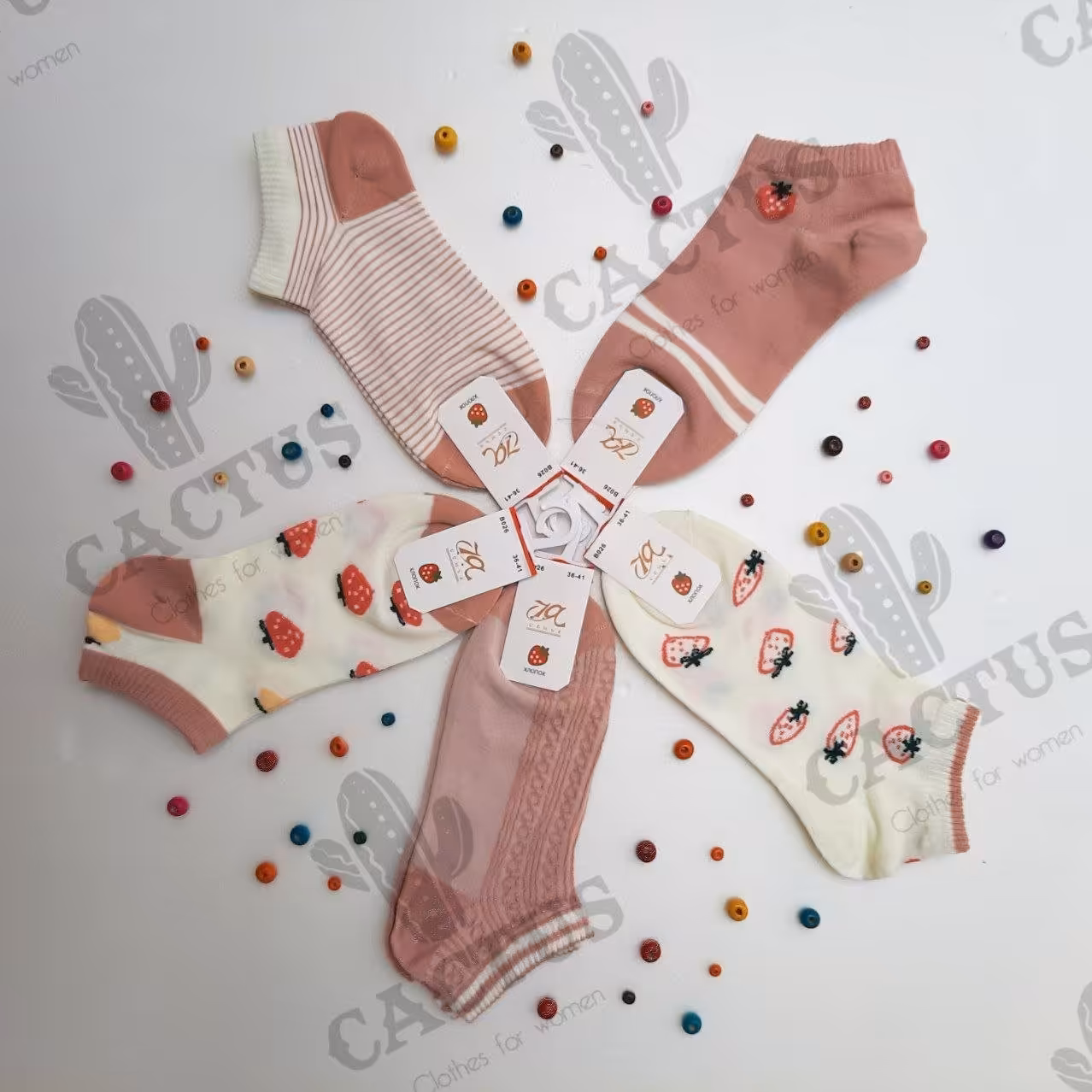 جوراب دخترانه زنانه فانتزی طرح توت فرنگی