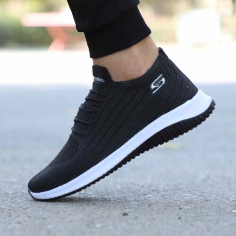 کتونی پیاده روی  ست اسکیچرز مشکی سفید بندی