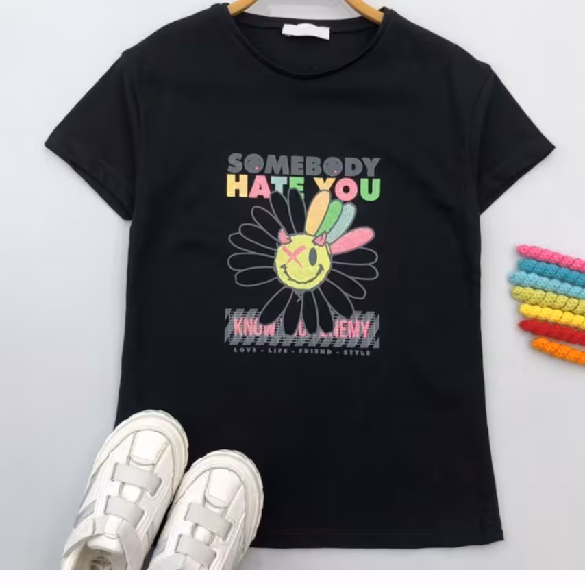 تیشرت مشکی دخترانه پسرانه سایز 50 و55 دخترانه و پسرانه 