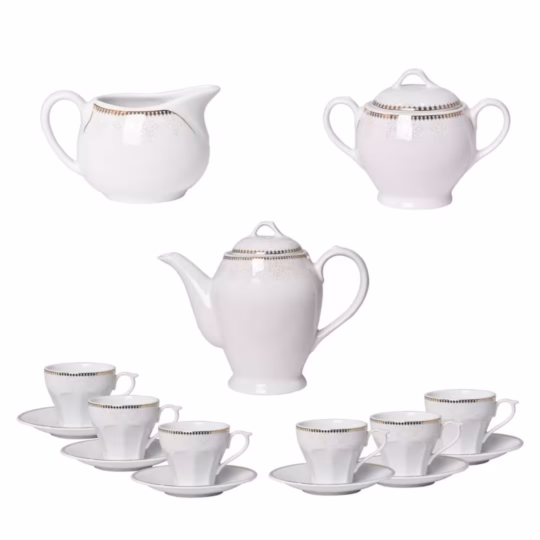 سرویس چایی خوری 17پارچه مقصود مدل داتسون مثلثی قوری قندان ست چایی خوری 